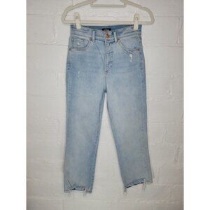 Express Women's Size 2 Jeans Straight Super High Rise Raw Step Hem